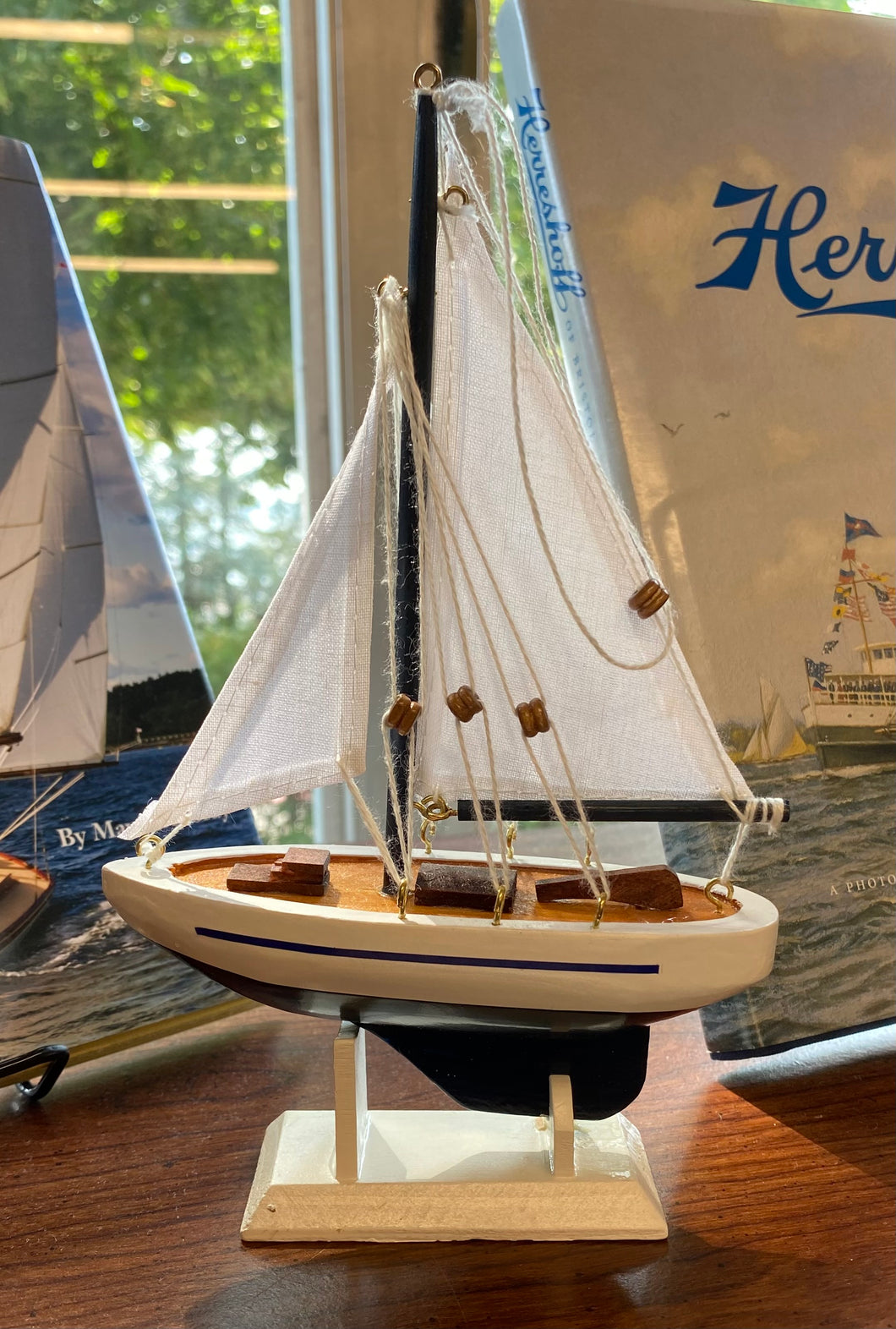 Wooden Boat Ornament with Stand - ENTERPRISE